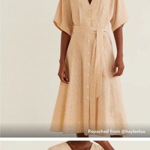 Elegant Cream Midi Dress- mango white and orange stripe linen midi dress